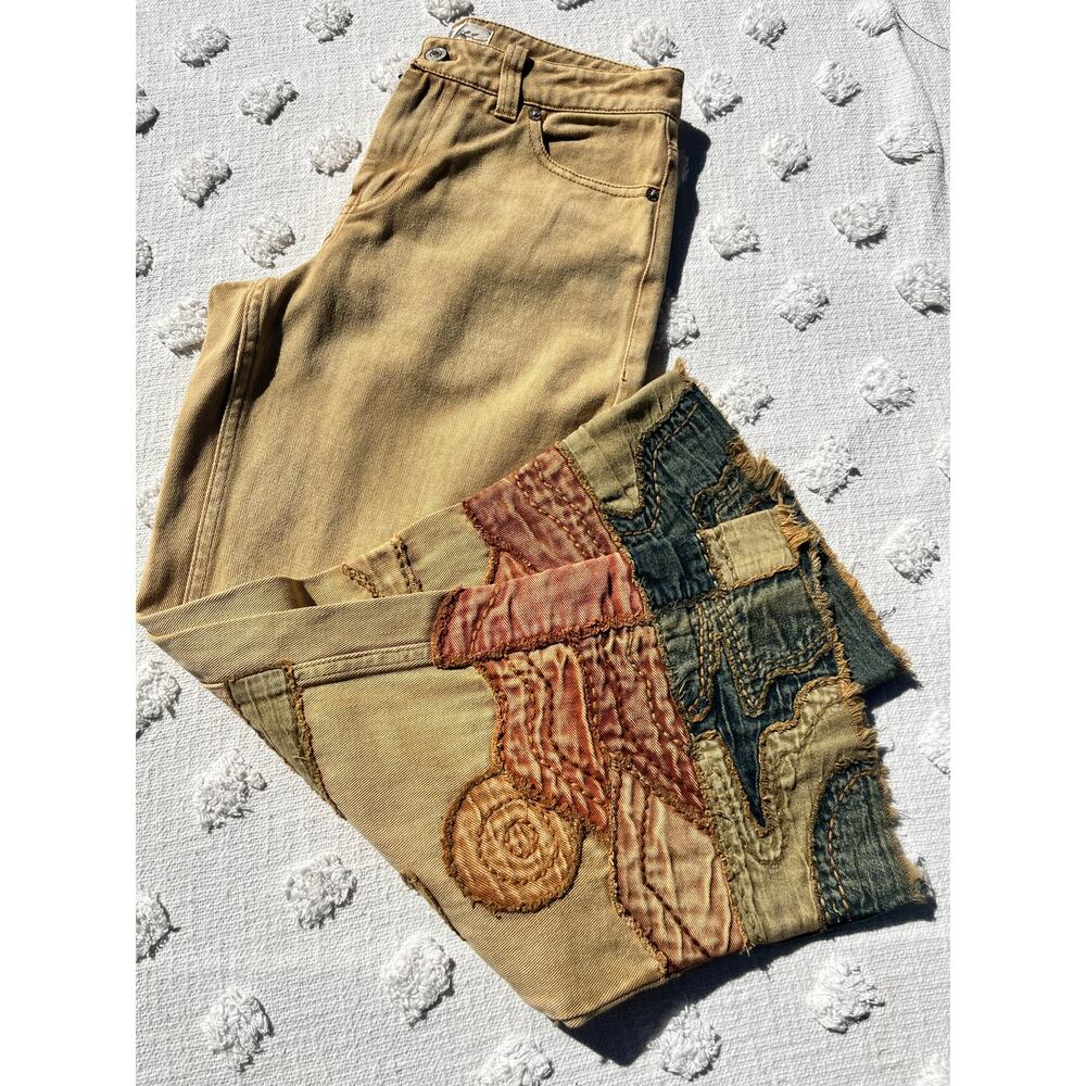 Free People Golden Vibes Crop Jeans Embroidered Western Boho Festival Artsy - Picture 4 of 9